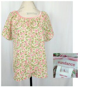 Sundance Floral Blouse Top Large Cream Silk